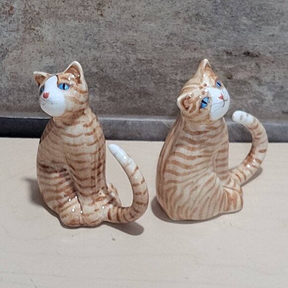Vintage Pair Bone China Orange Tabby Cat Figurine - Picture 7 of 11